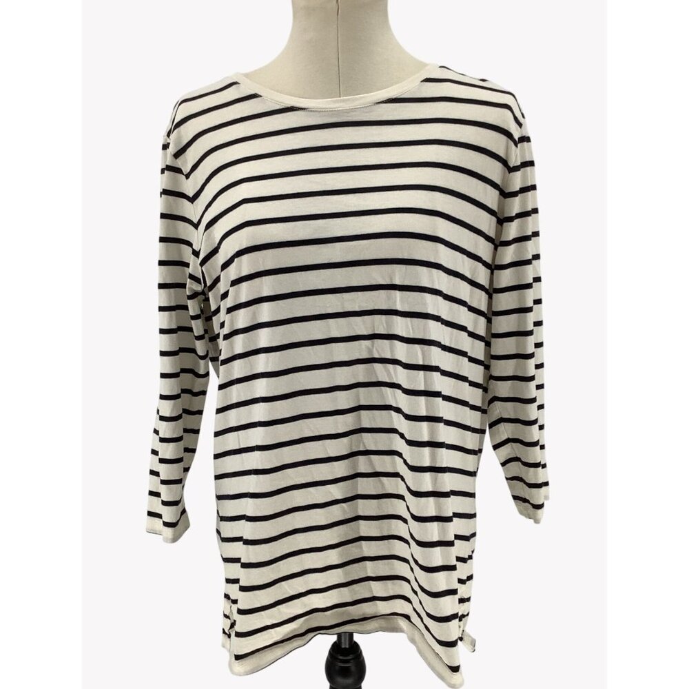 Lands End Womens Striped 3/4 Sleeve Boatneck Tee Shirt Size 14-16 White & Navy